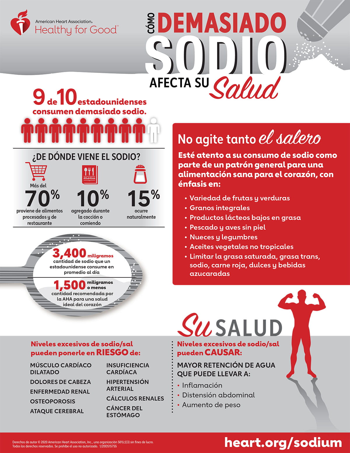Infografía de Efectos del exceso de sodio en español