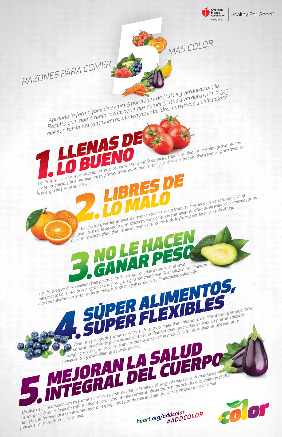 Infografía de Cinco razones para añadir color en español