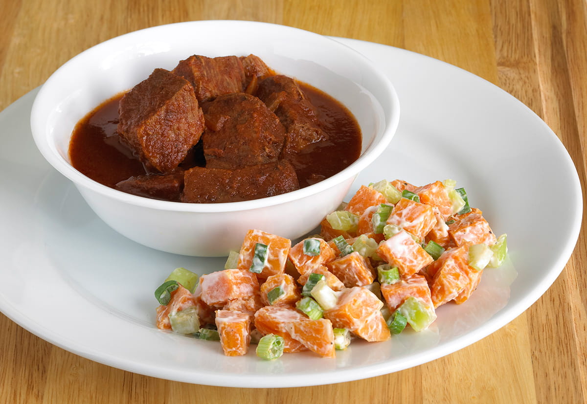 Crockpot Lean BBQ Beef with Homemade Sauce and Sweet Potato Salad