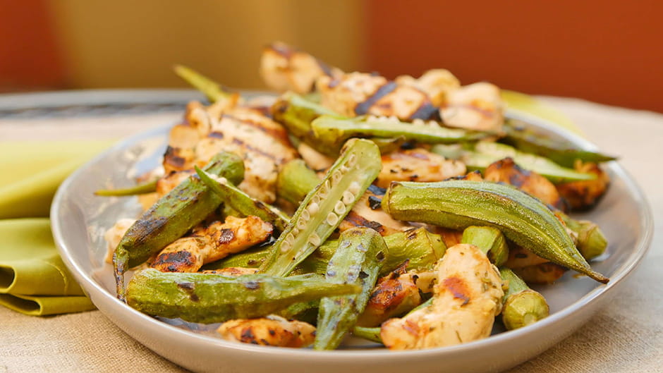 Grilled LemonGarlic Chicken with Grilled Okra Go Red for Women