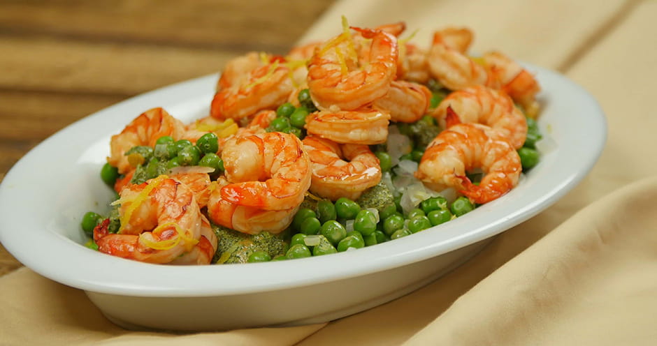 Lemongrass Shrimp with Spring Pea Salad