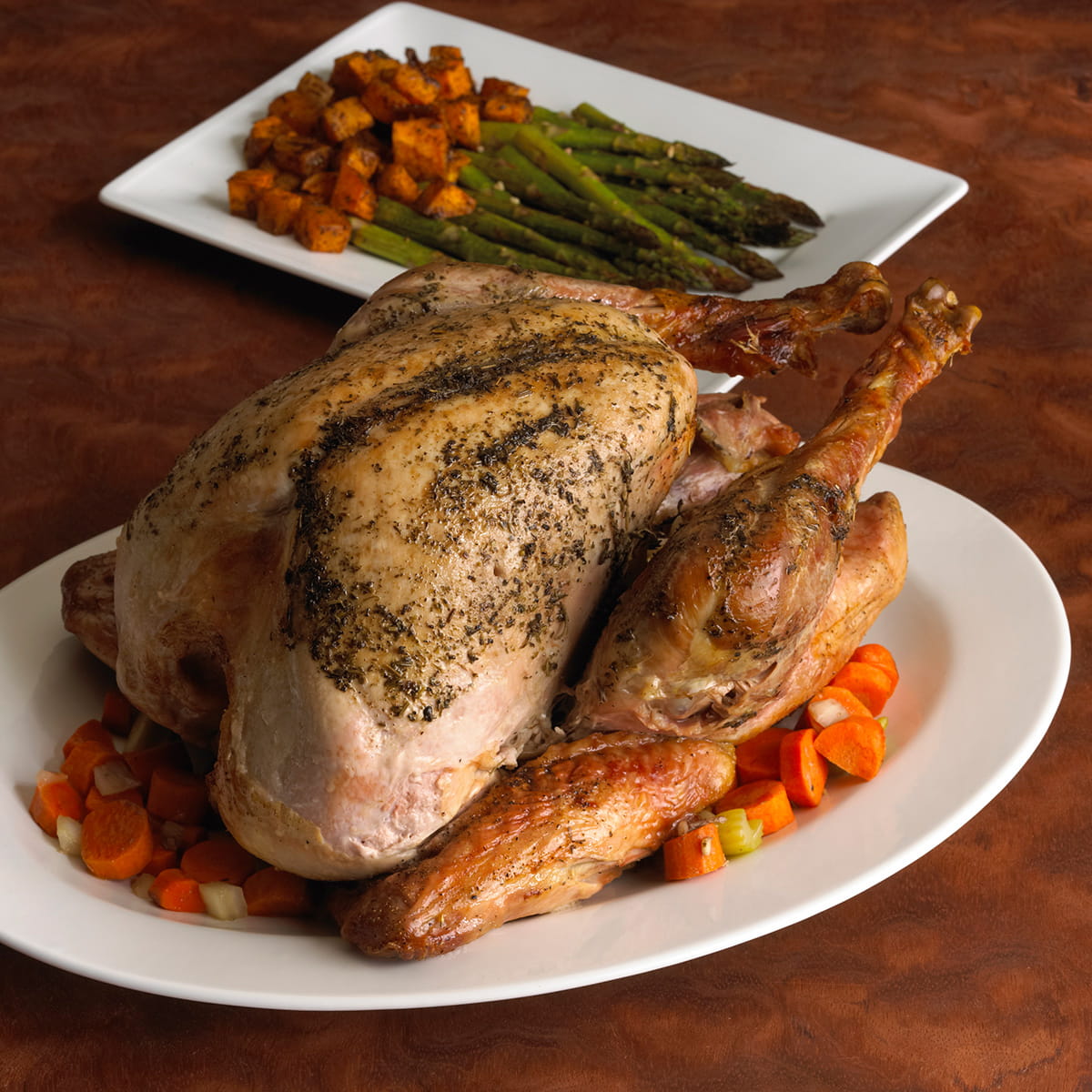 Moms Roasted Turkey with Butternut Squash and Asparagus