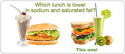 ¿Qué almuerzo tiene un contenido más bajo en sodio y grasas saturadas?