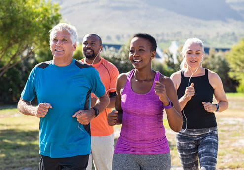 People outside running