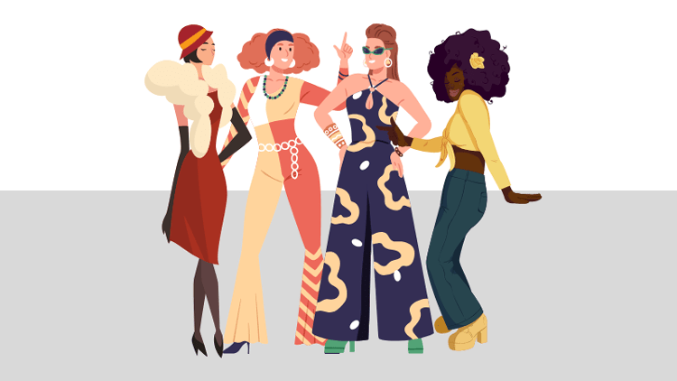 graphic of women dressed in different styles over the decades