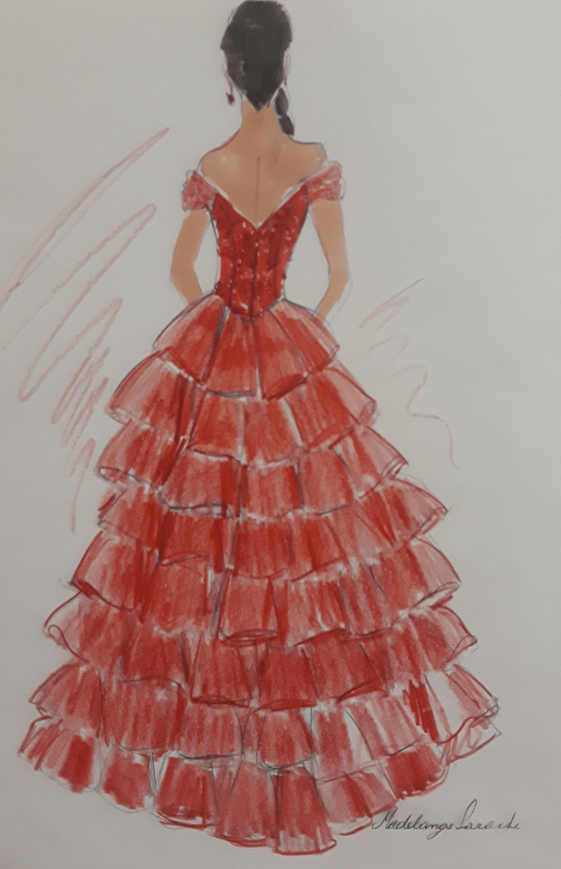 boceto de vestido rojo