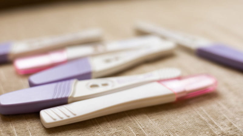 Assortment of used at-home pregnancy tests