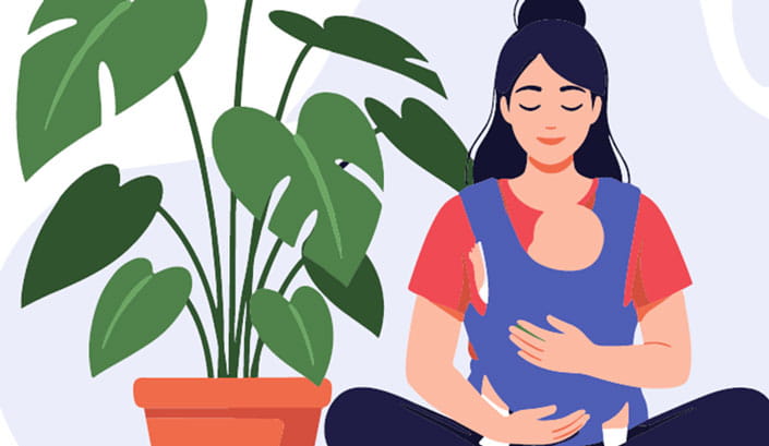 Illustration of woman sitting and holding a baby