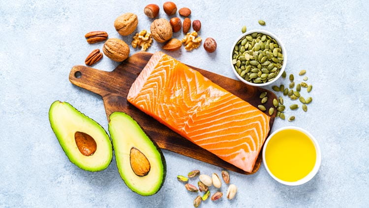 Food with high content of healthy fats.