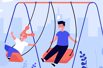 Kids playing on a playground swing illustration.