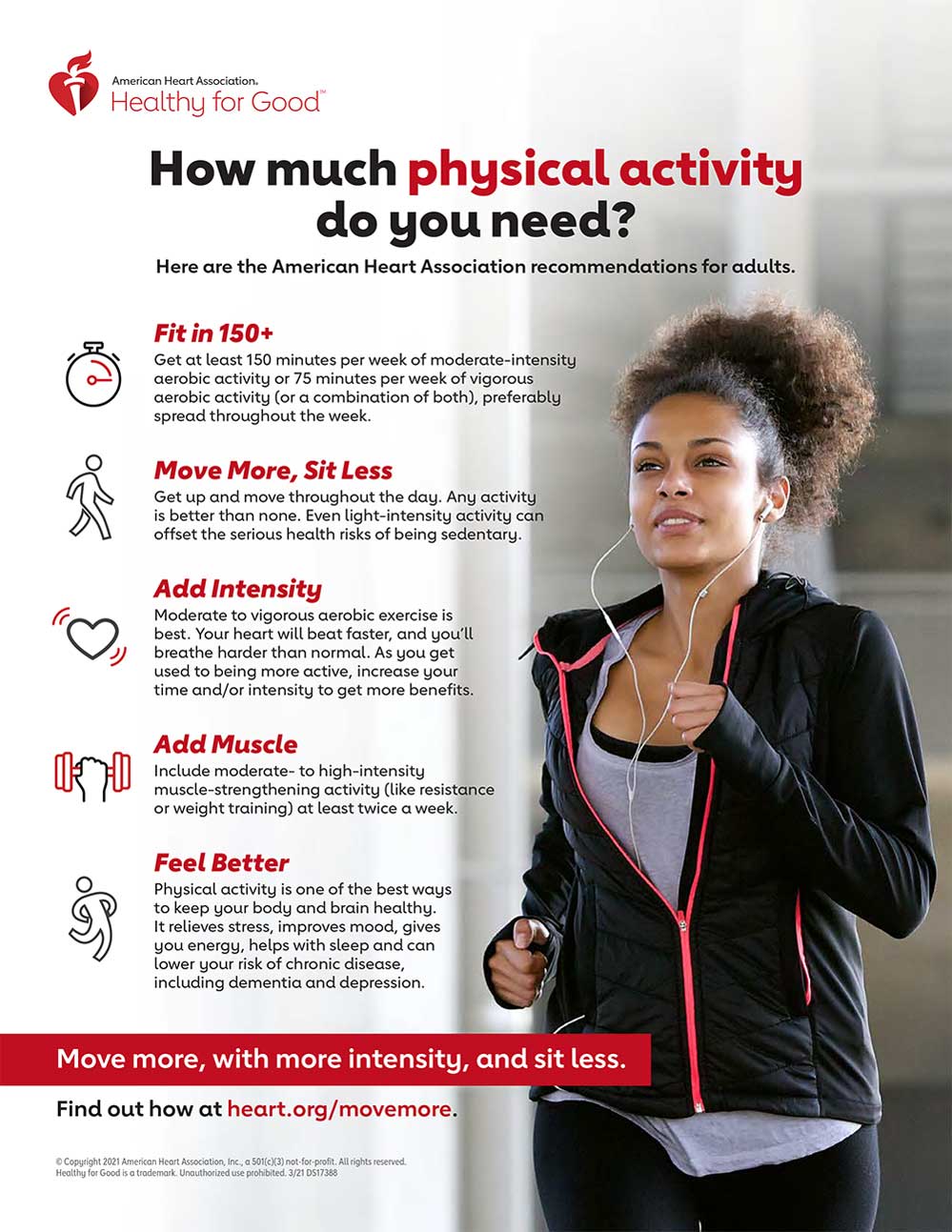 Infografía de Recomendaciones de actividad física de la AHA para adultos