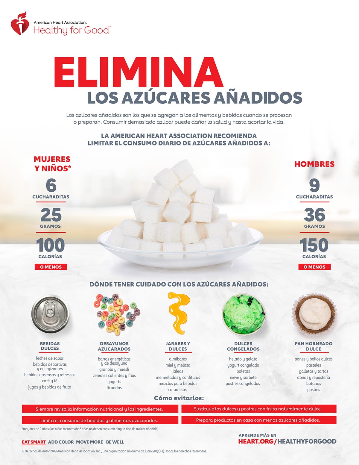 Infografía sobre reducir los azúcares añadidos en español