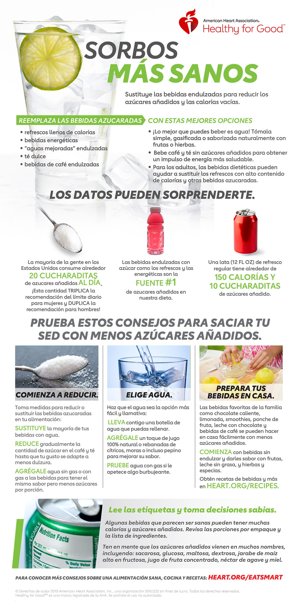 Infografía sobre bebidas con menos azúcar en español