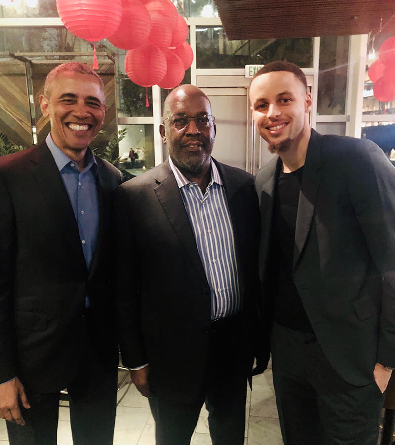 Bernard J. Tyson with Barack Obama and Stephen Curry at My Brother's Keeper in February 2019