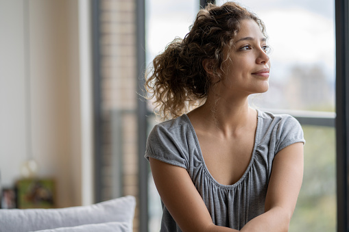 woman looking pensive