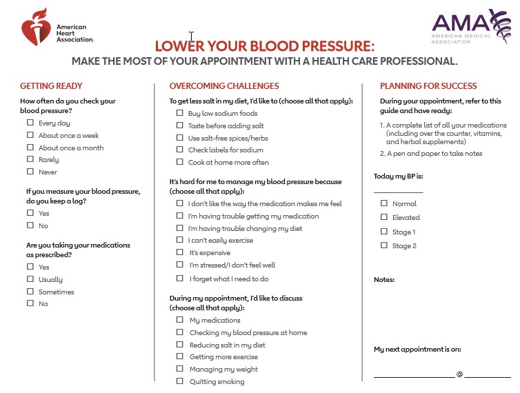 HBP questions to ask your doctor sheet