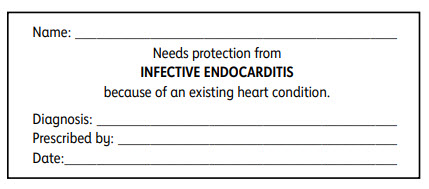 Tarjeta de bolsillo sobre la endocarditis infecciosa