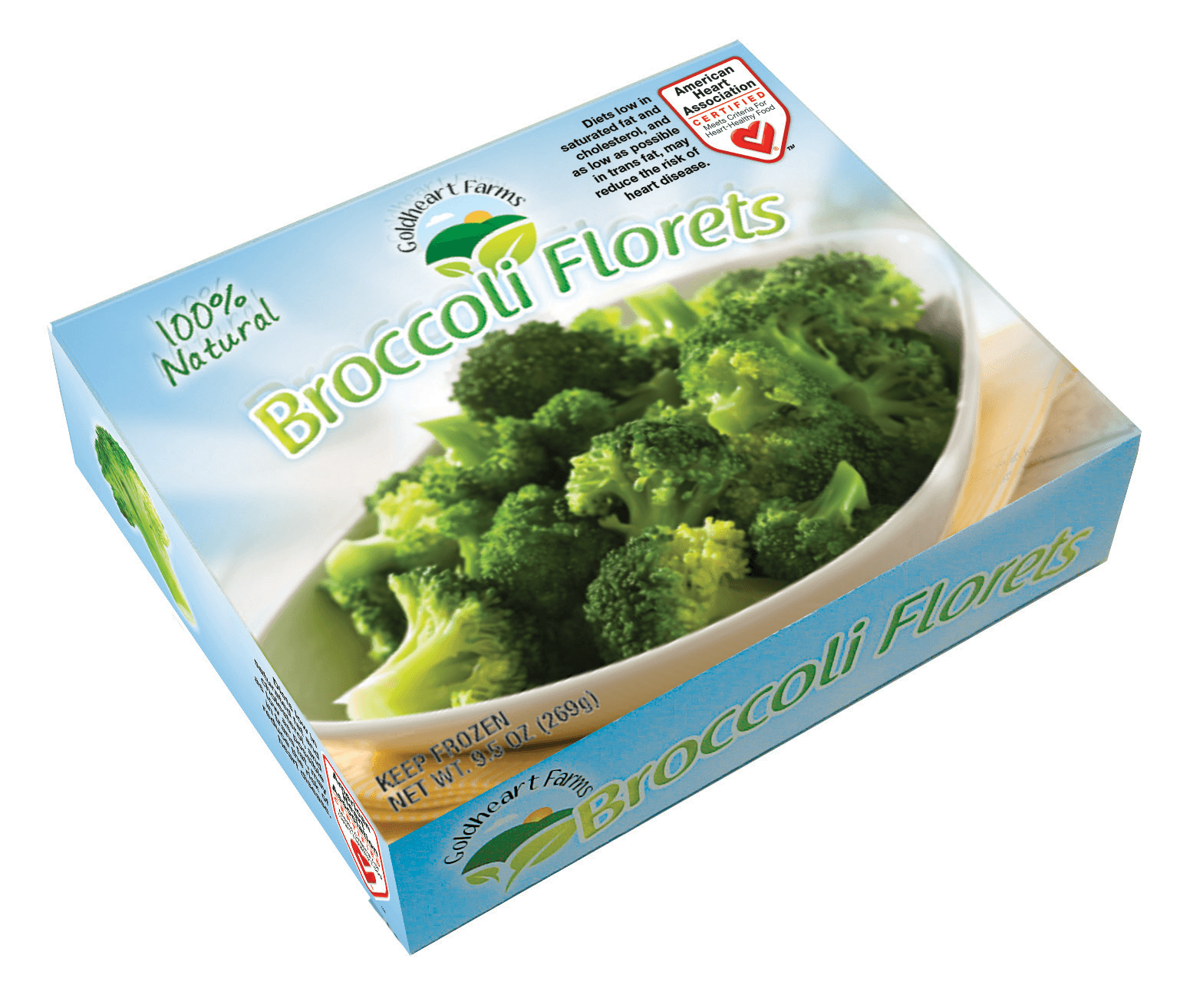 Paquete de brócoli congelado con la marca Heart-Check