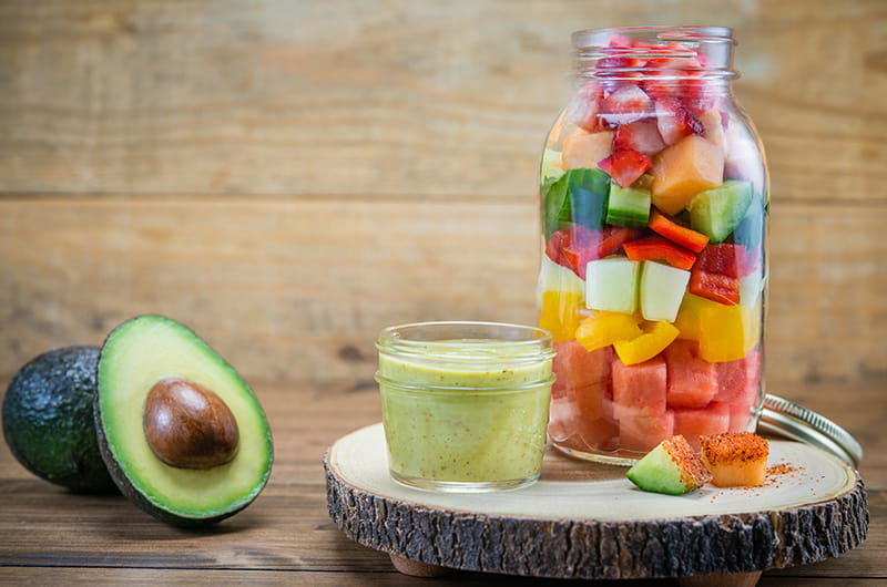 Fresh Fruit and Sweet Pepper Salad with Avocado Citrus Dressing