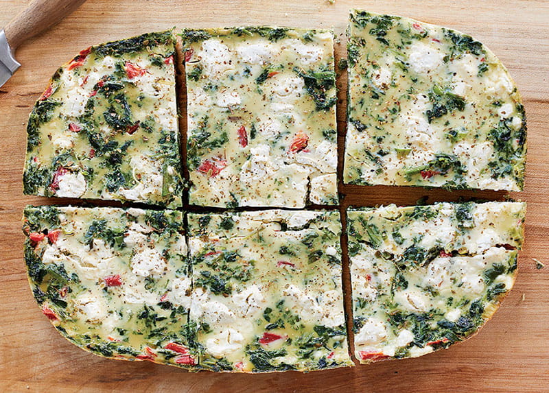 Greek Frittata with Spinach, Goat Cheese, and Roasted Red Bell Peppers