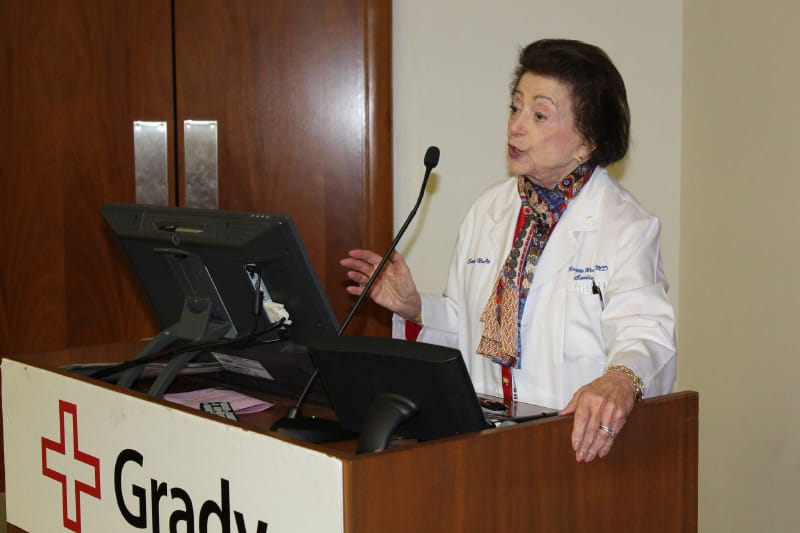 Dr. Nanette Wenger at a lecture at Grady Memorial Hospital. (Photo courtesy of Dr. Gina Lundberg)