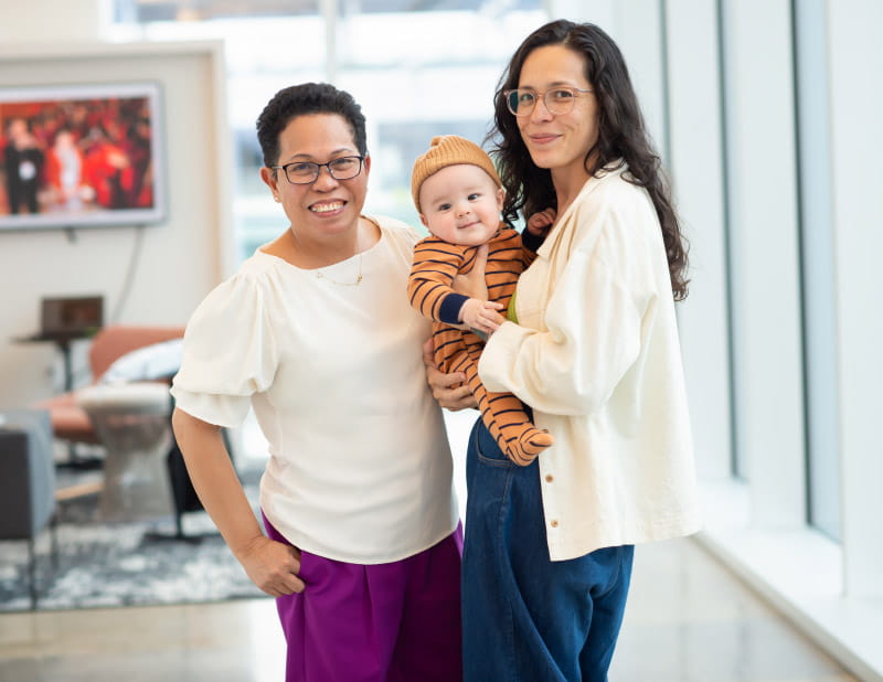 Claire Sprouse (right) with her mother, Mila, and son, Milo. (Photo courtesy of Edwards Lifesciences)