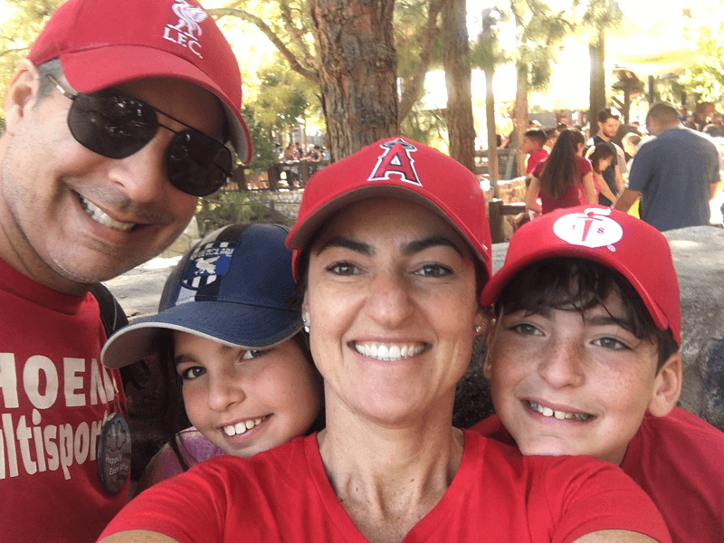 Mika Leah and family wearing red