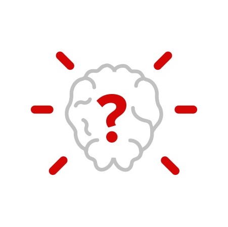 Ícono de cerebro con un signo de interrogación en el centro