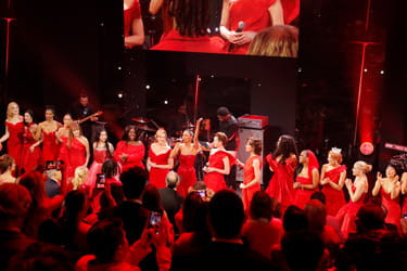 Red Dress Collection Celebrities group shot on stage