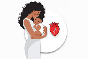Illustration of a postpartum mom holding an infant