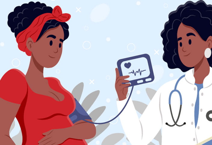 Illustration of pregnant women with a doctor