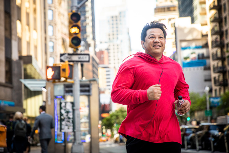 Man running downtown