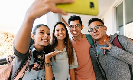happy college students take a selfie outdoors happy college students take a selfie outdoors