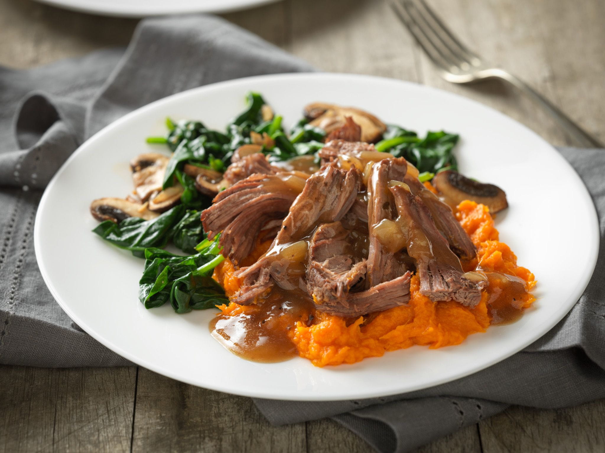 Beef Pot Roast with Cider Gravy and Maple Sweet Potatoes