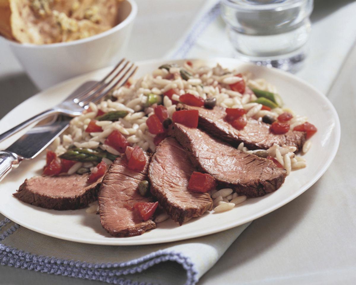 Beef Top Sirloin Steak with Asparagus & Tomato Orzo