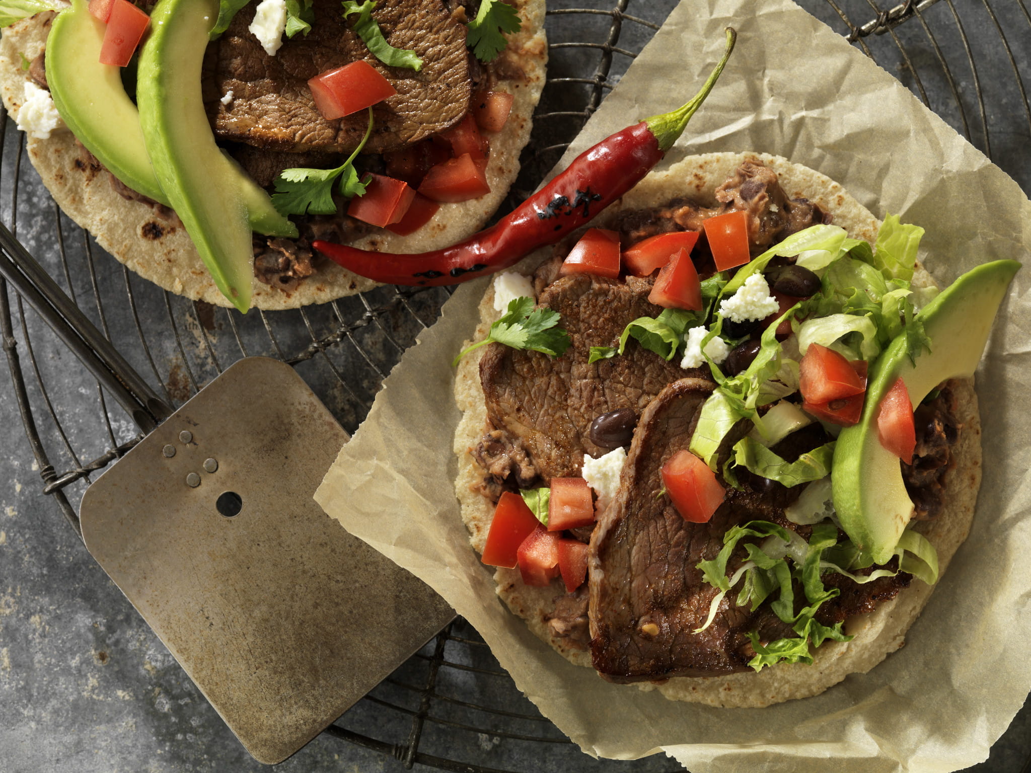 beef breakfast steak and black bean soft tacos