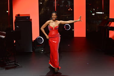 Renée Elise Goldsberry on stage at the 2026 Red Dress Collection Concert
