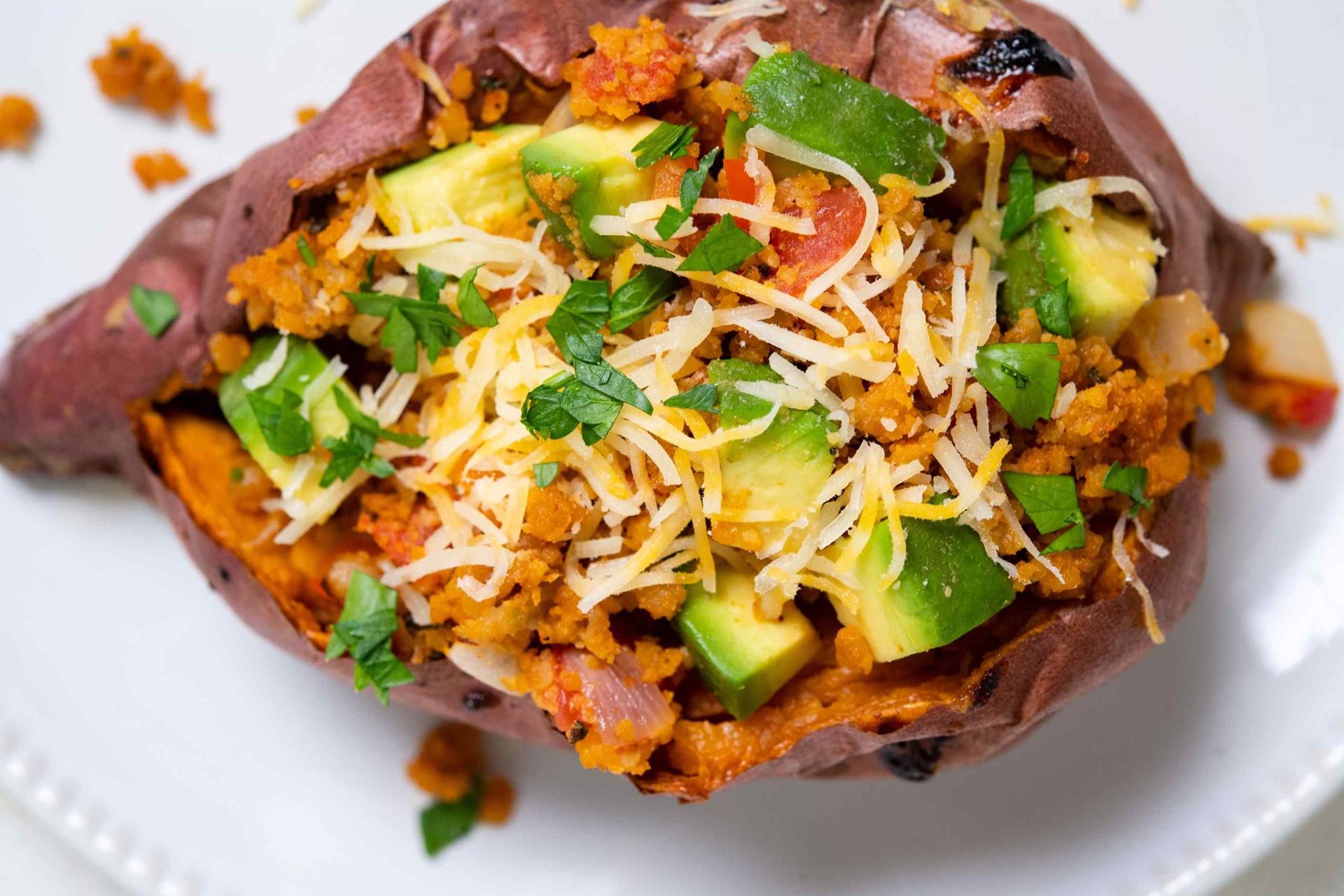 Avocado Turkey Chili Stuffed Sweet Potatoes
