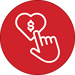 hand pointing at dollar sign in a heart shape, icon