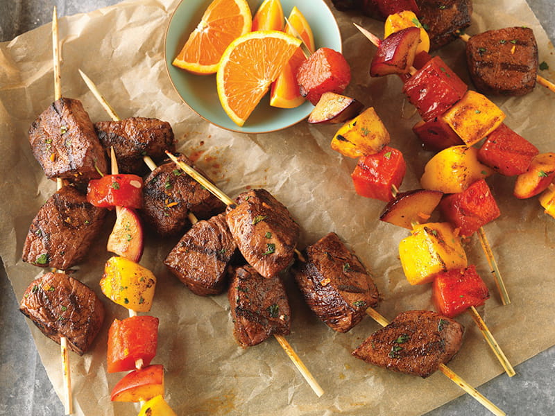 Citrus-Marinated Beef & Fruit Kabobs