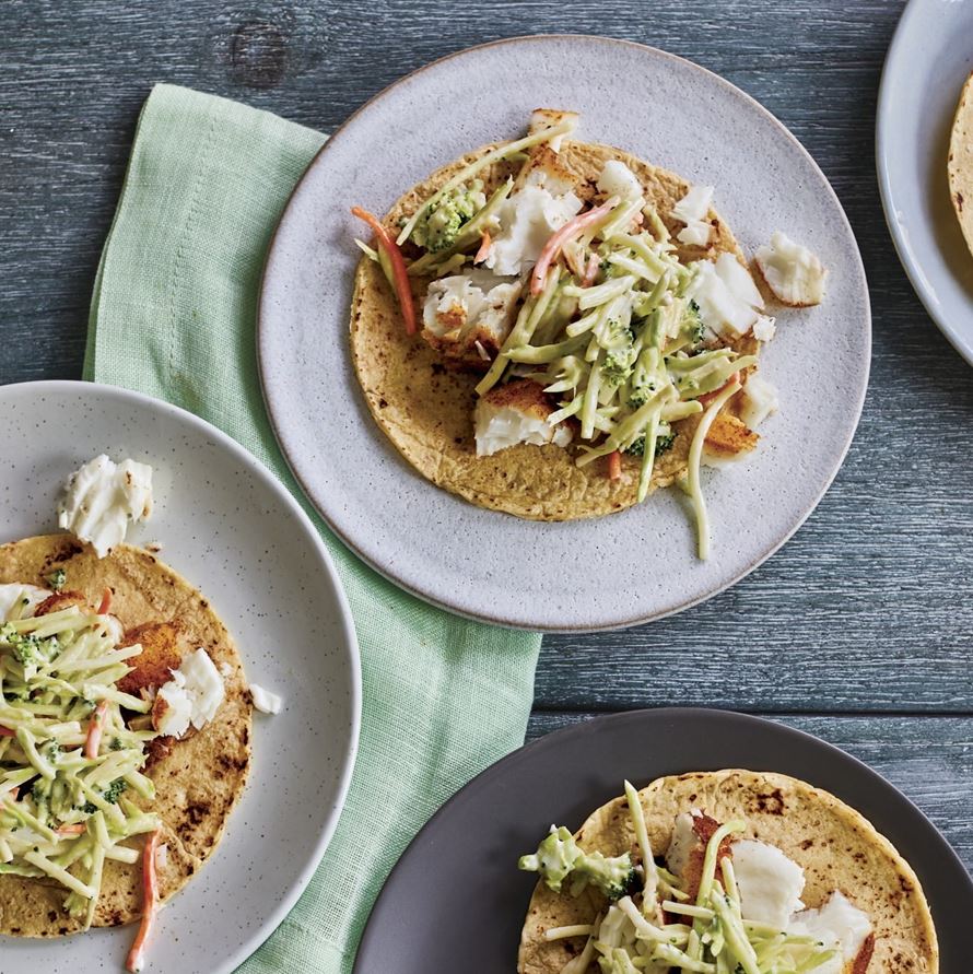 Fish Tacos with Broccoli Slaw