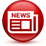 Newspaper icon on shiny red circle button.